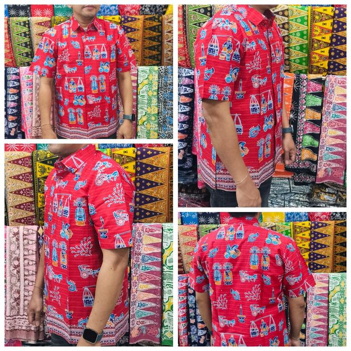 kemeja batik betawi ondel jakarta kode kerak telor warna merah