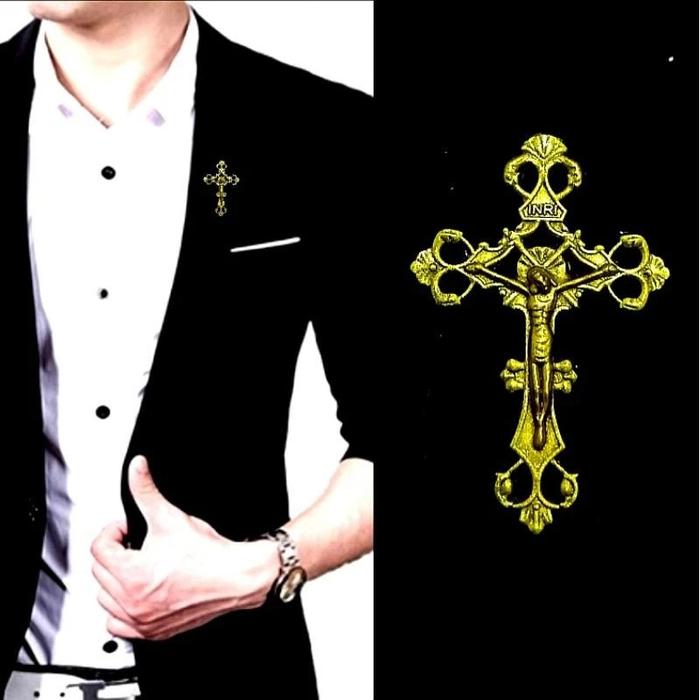 Metal Gold Cross Pin Bros Jas Kameja Tuxedo Mens Pria Classic Pin Salib Warna emas