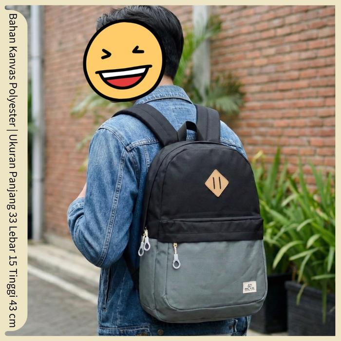 TAS RANSEL PRIA KOMBINASI BACKPACK BAHAN KANVAS POLYSTER WANITA SEKOLAH KULIAH KERJA MURAH SEMARANG 