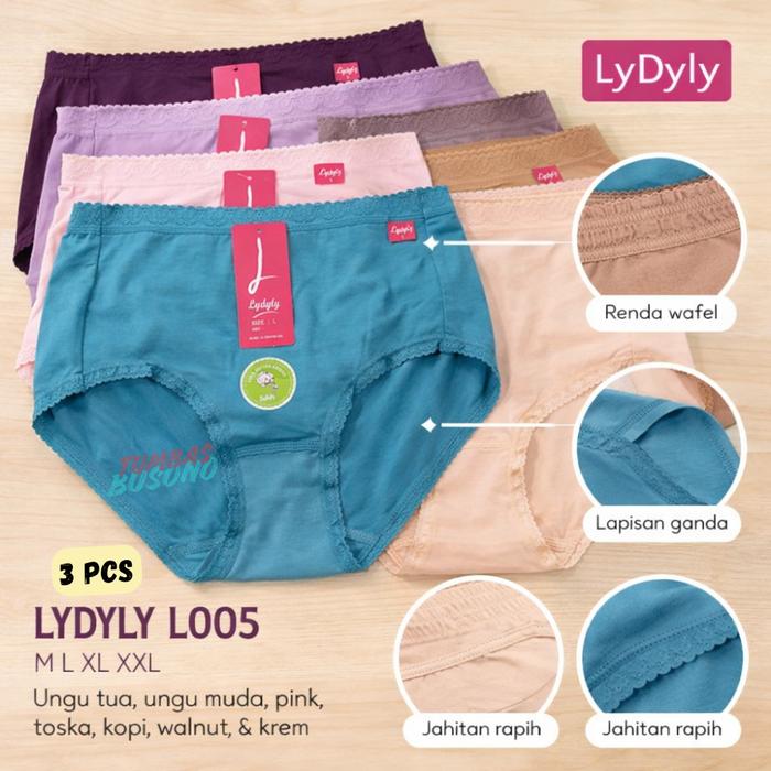 LIDILY - (ISI 3PCS) Celana Dalam Wanita Katun L005 Bendit | Panty Maxi CD Wanita Katun | Celana Dala