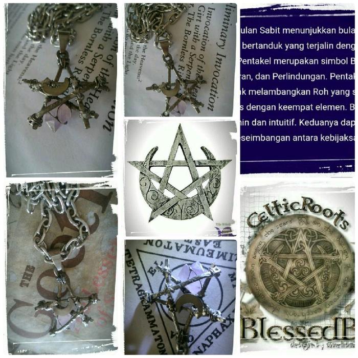 Necklaces Kalung Titanium Etnik Cosmic Energy Crescent Moon Stars Lunar  Pentagram Plaque Wiccan Pag