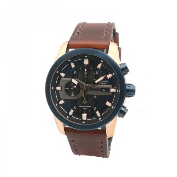 ALEXANDRE CHRISTIE AC 6562 ROSEGOLD BLUE BROWN LEATHER MCLURBU Jam Tangan Pria