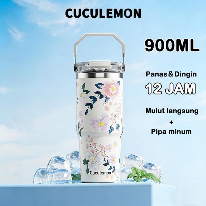 ~Harga Special~ Cuculemon Botol Kopi Vacuum 1L Kapasitas Besar Tumbler Termos Stainless Steel ahan P