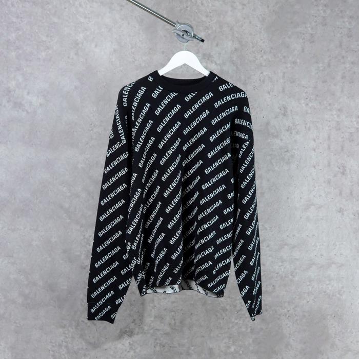 Sweater BALENCIAGA ALL OVER TEXT WHITE BLACK KNIT SWEATSHIRT 100% ORIGINAL