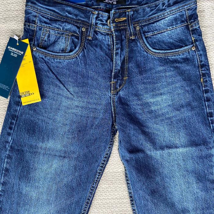 BOMBBOOGIE Celana Jeans Panjang Pria Terbaru Masa Kini Modern dan Trendy Cowok Denim Dewasa Biru reg