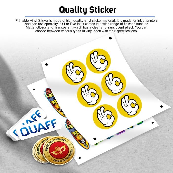 Kertas Stiker Vinyl Sticker Inkjet Vinyl Ukuran A4( Glossy | Matte| Transparent )  Matte Mengkilap T