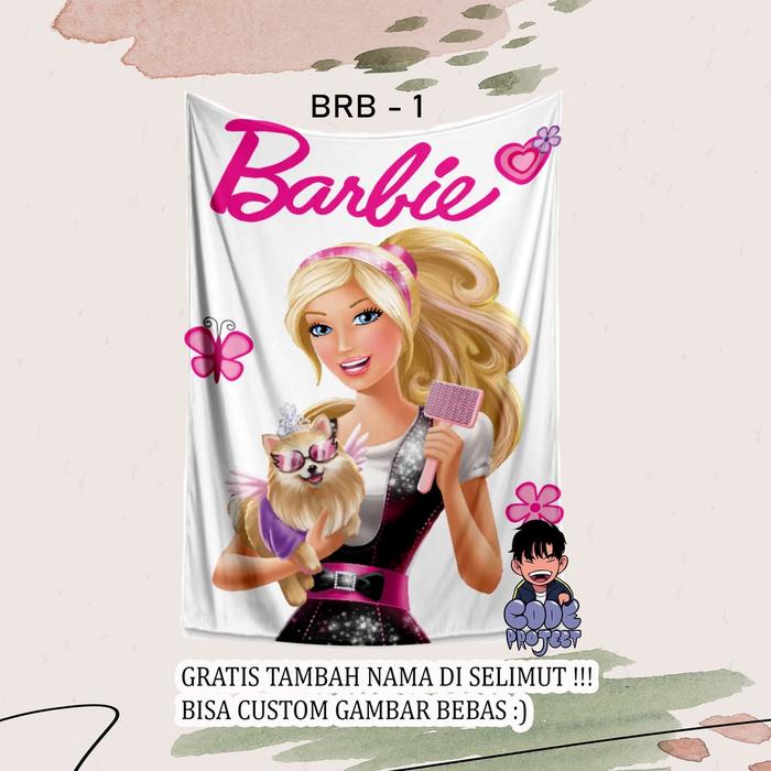 SELIMUT ANAK BARBIE - berbie - selimut anak perempuan gambar barbie - blanket custom nama anak Promo