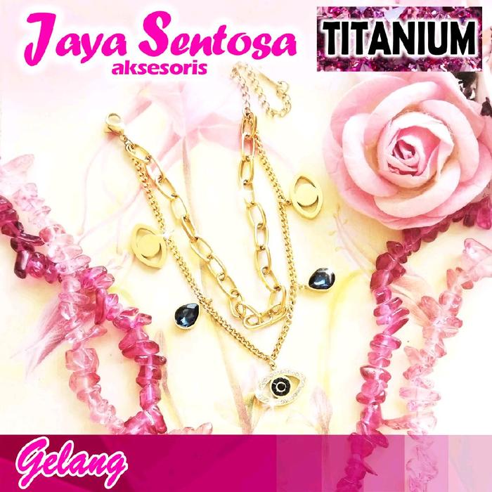 Titanium Gelang Double Paperclips Rante Permata Biru
