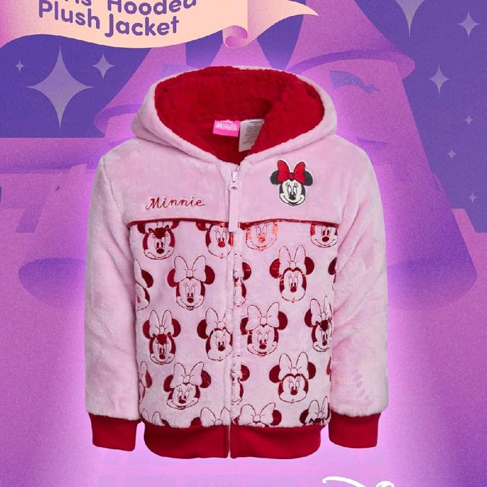 NEW Disney Girls’ Fleece Jacket - Soft Plush Fully Sherpa Lined Zip-Up Hoodie Minnie non hangtag