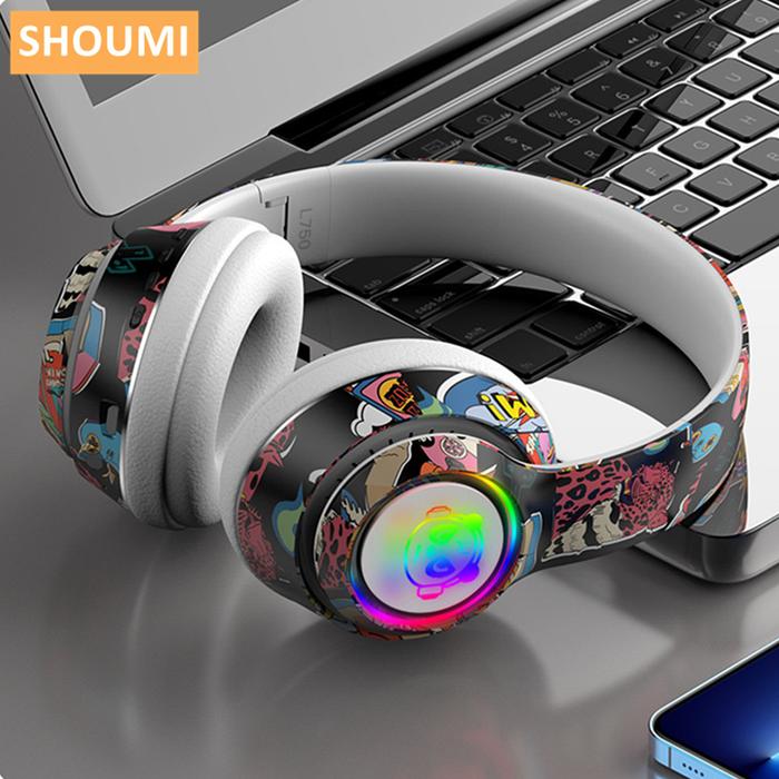 Flashing LED Wireless Headphone Graffiti Bluetooth Headset Bass