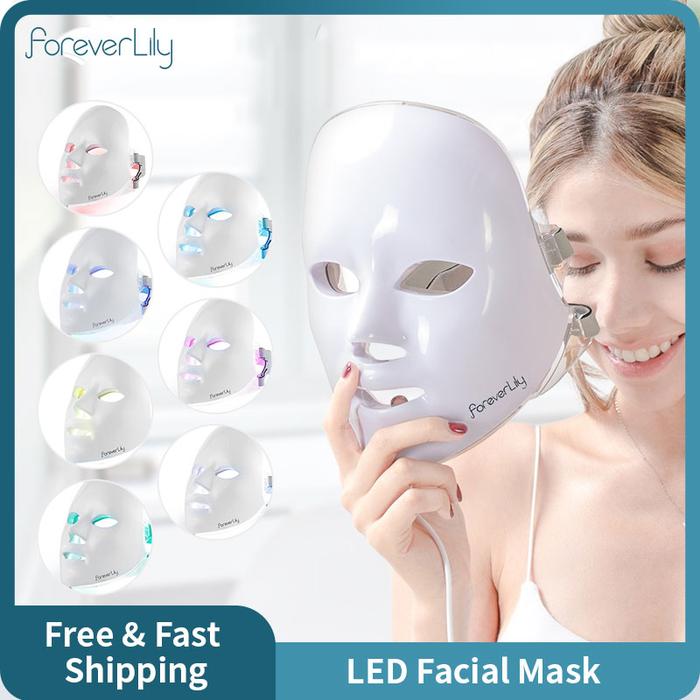 Masker Wajah LED Foreverlily Masker Wajah Terapi Foton Ringan 7 Warna