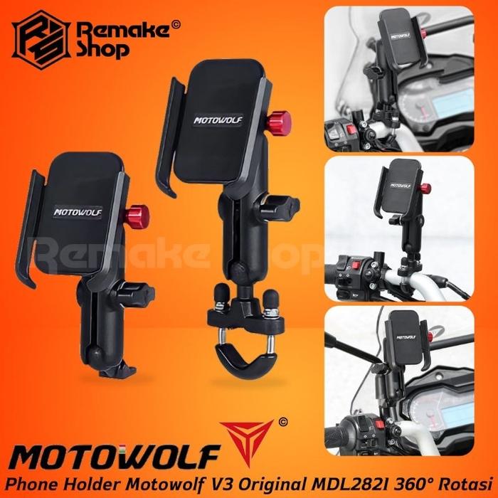 MOTOWOLF V3 MDL2821 Original Phone Holder HP Handphone Motor Full Besi Alumunium Alloy Stang Spion D