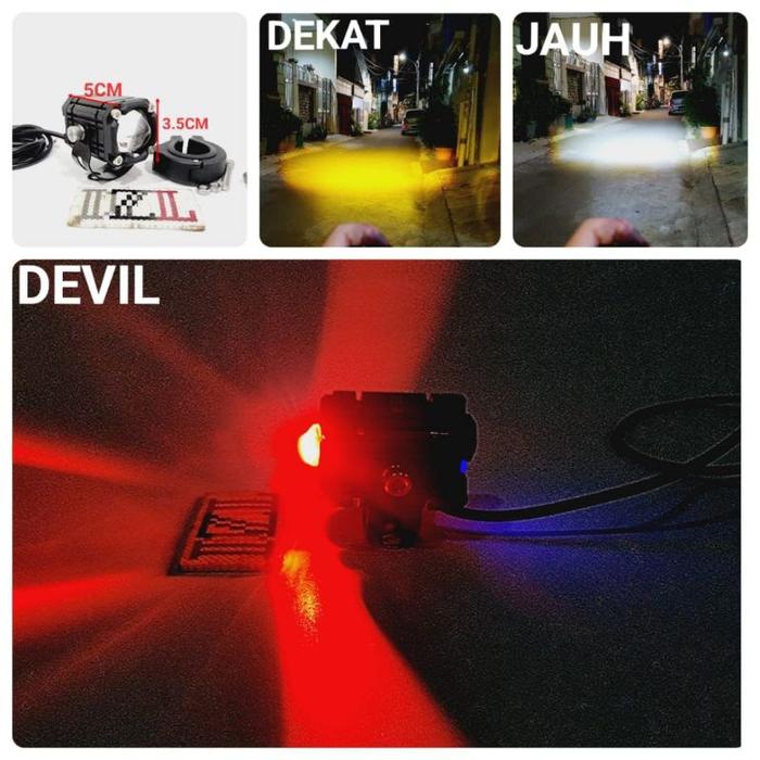 Lampu Tembak Laser LED D2 Motor Mobil 20 Watt 2 Warna - D2 Putih+Kuning dan devil AES ada kipas