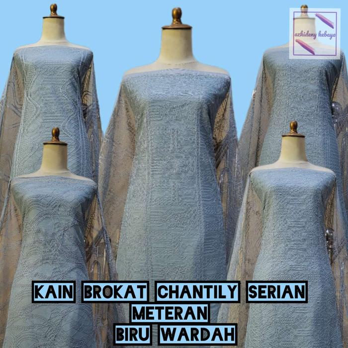 kain brokat chantily etnik raya isi per50cm variasi warna biru wardah