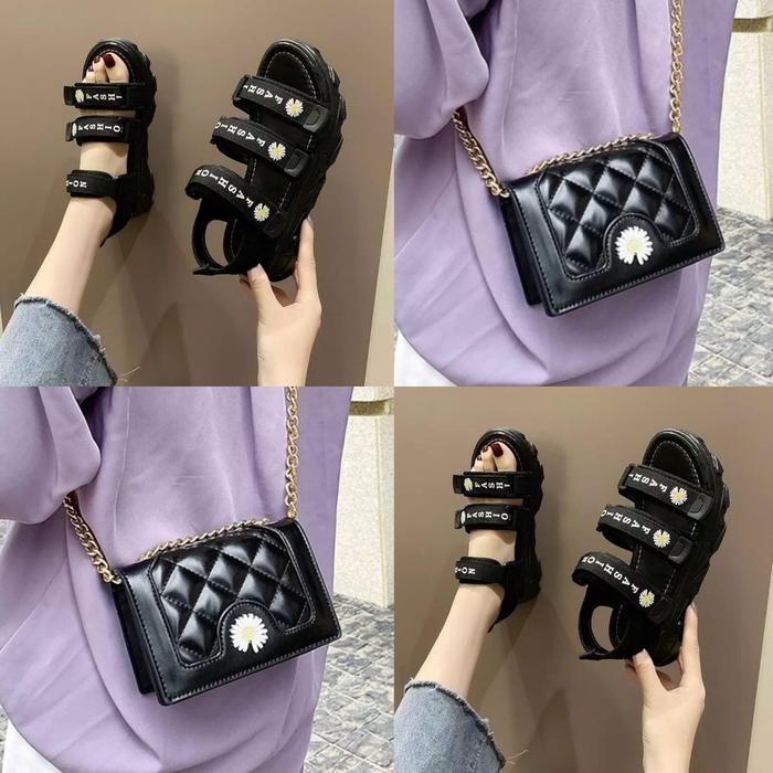 PROMO daisy set 01 sendal korea dan tas selempang lyodra/sendal 1 set/ tas 1 set Kanvas Wanita livet