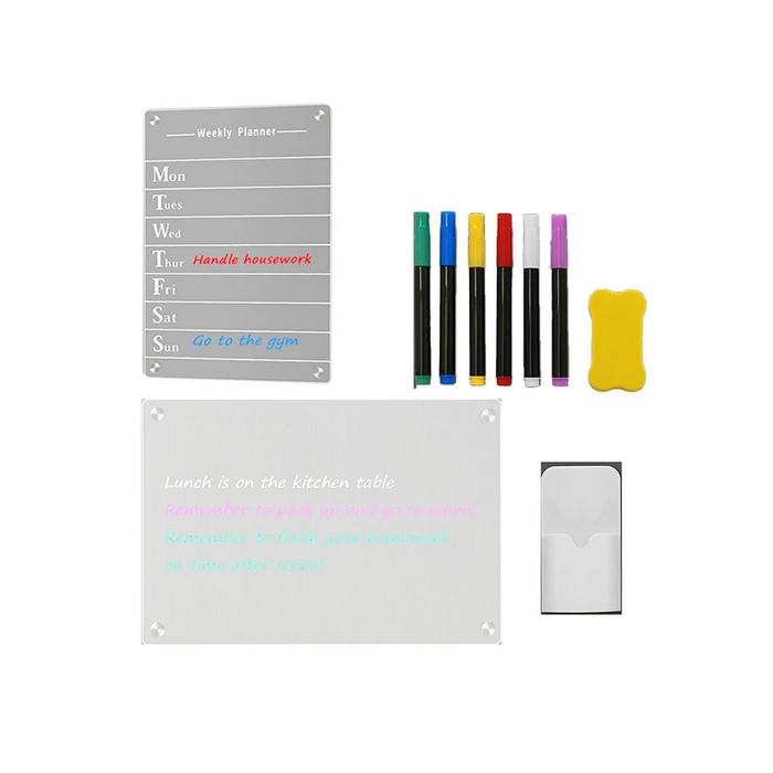 2 PCS Clear Acrylic Dry Erase Board for Fridge, 12X8Inch Magnetic Weekly Meal Planner, Kitchen Menu 