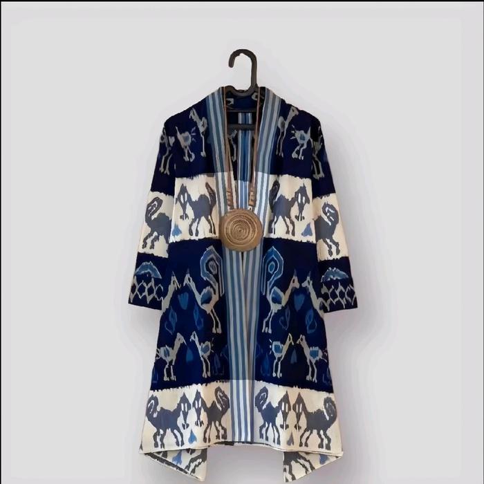 Kardigan Panjang Tenun Troso Biru Navy, Outer Long Cardigan Tenun A53