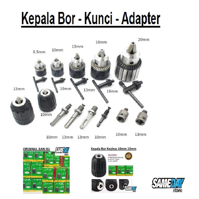 San Ou Kepala Bor 10mm 13mm Self Locking Keyless Drill Chuck As 3/8 24unf 1/2 20unf M10 Gerinda Bor