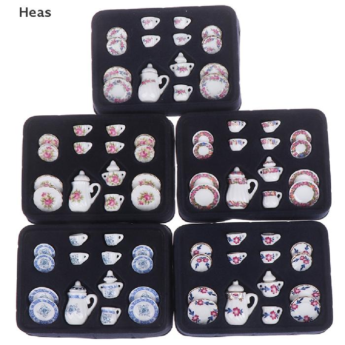 Heas 15pcs / Set Mainan Miniatur Cangkir Teh / Kopi Bahan Keramik