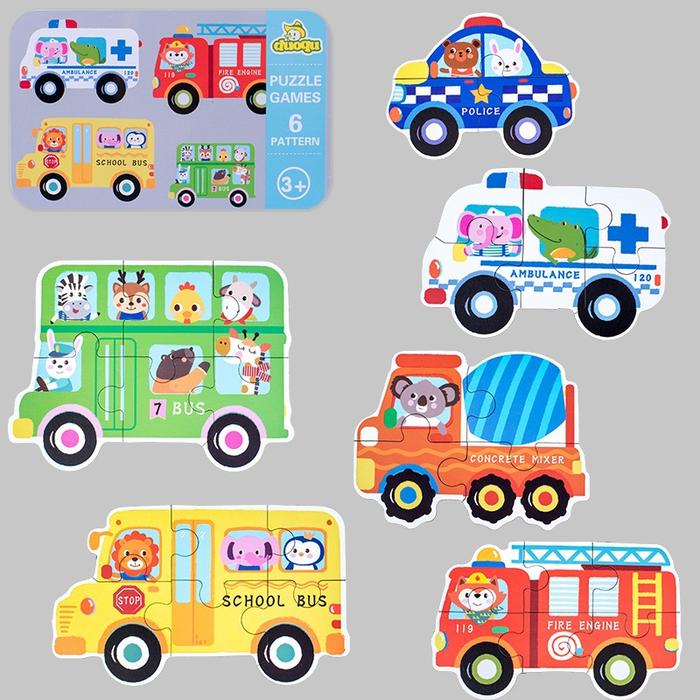 WD Puzzle Games 6 Pattern 6in1 Wooden Jigsaw Puzzle in a Tin Box Puzzel Kayu Kotak Kaleng Tinbox 6 i
