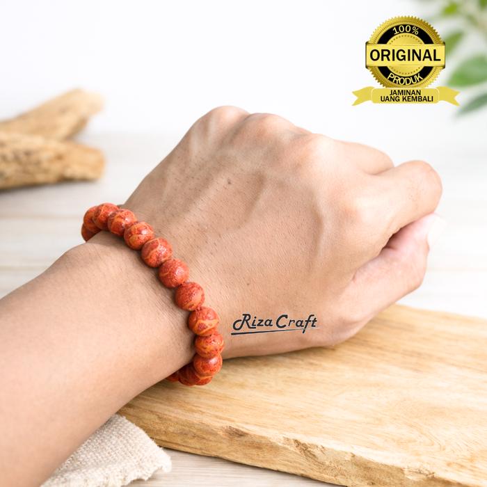 Gelang Batu Akik Marjan Karang Laut Red Coral Asli Merah Premium