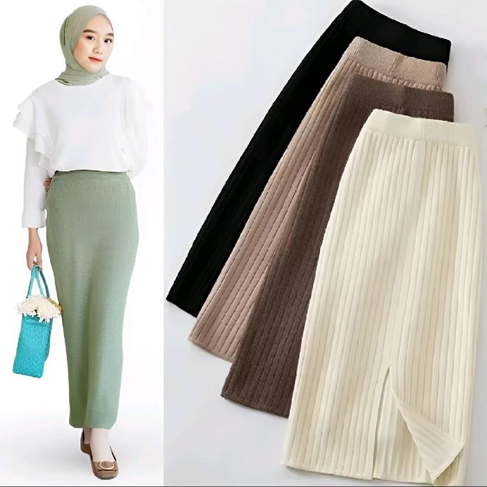 Rok Span Rajut Premium Tebal Lembut /  Bawahan Panjang Cewek Casual / rok satin duyung uniqlo