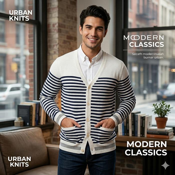 Global Work/Cardigan Pria Garis Garis Second Import/Outerwear pria