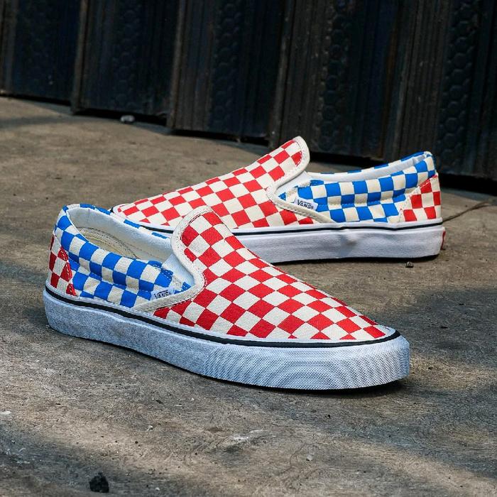 Vans Slip On Classic Checkerboard Red Blue