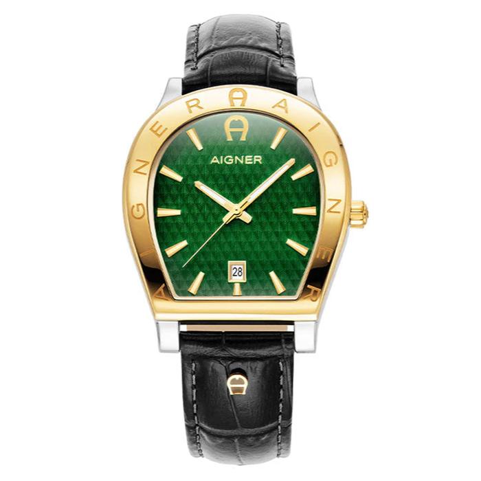 Jam Tangan AIGNER CHIETI AGW.245004 Black Leather Dial Green Watch Swiss Made