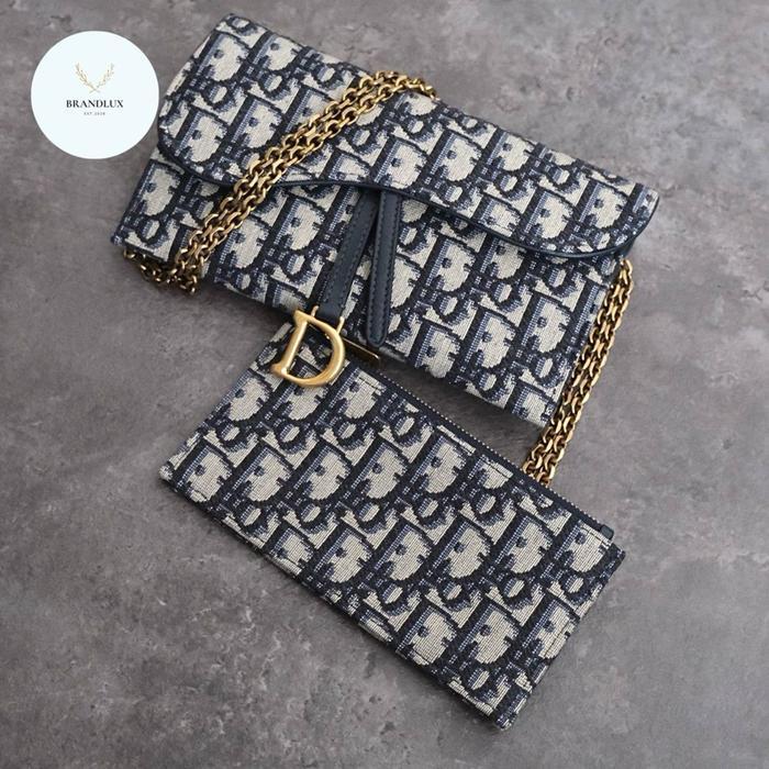 DIOR SADDLE WALLET ON CHAIN / WOC  IN BLUE OBLIQUE
