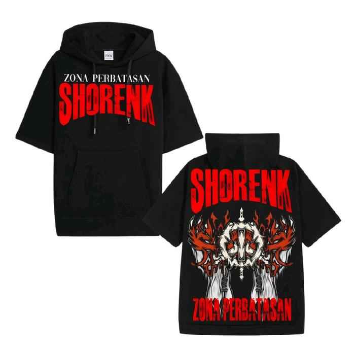 Promo !! Hoodie Lengan Pendek Shorenk Zona Perbatasan I Bahan Cotton Fleece Warna Hitam