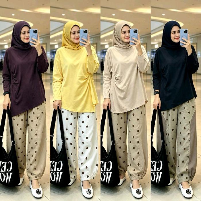 one set kulot nania polka matt combed mix linen