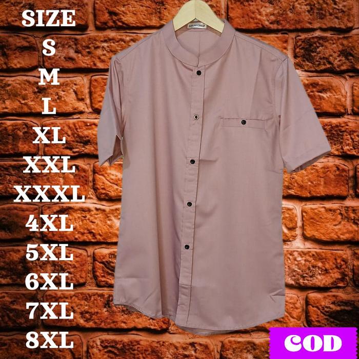 Baju Kemko Terbaru 2026 Kemeja Koko Lengan Pendek Pria Dewasa warna salem