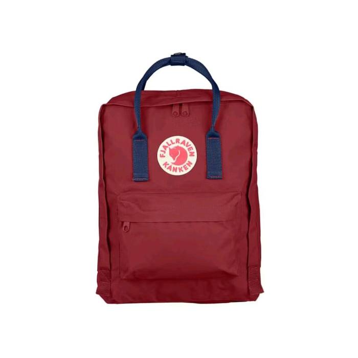 Fjallraven Kanken Mini Tas Ransel Merah maroon dengan Logo Putih dan Tali Biru