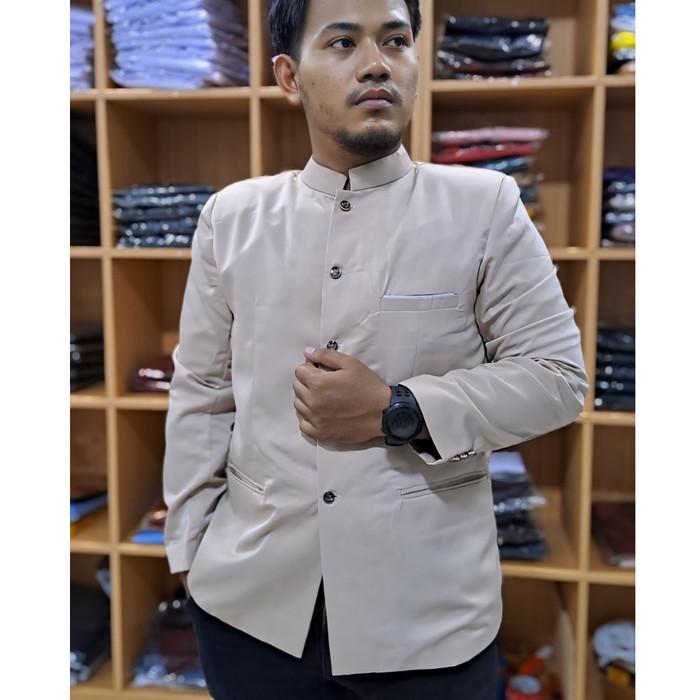Jasko Warna Cream Jas Koko Pria Dewasa Jasko Mandarin Bahan High Twist Kain Kerah