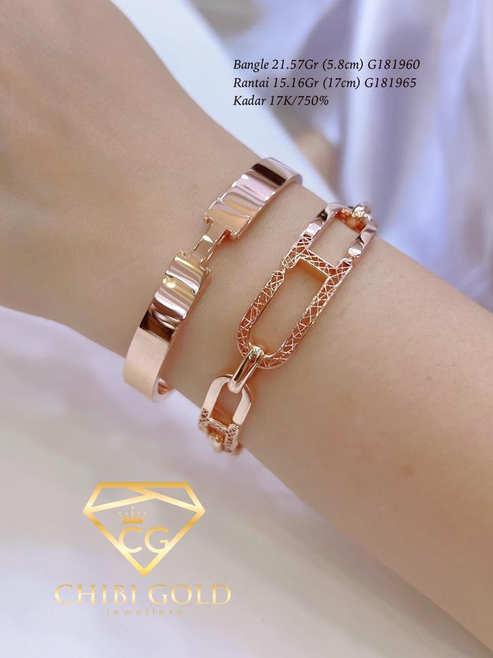 CHIBI GOLD Gelang Bangle Rose H Polos dan CD Rancang 750 Kadar 17K