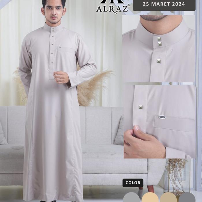 Gamis alraz non manset alraz polos  gamis alraz jubah alraz thobe alraz Muslim Pria Dewasa Panjang