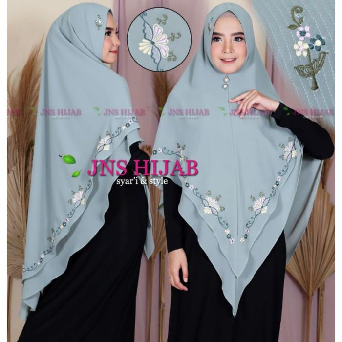 Dapatkan Namira Bordir/Khimar Bordir/Hijab Syari 2 Layer/Jilbab  Jns