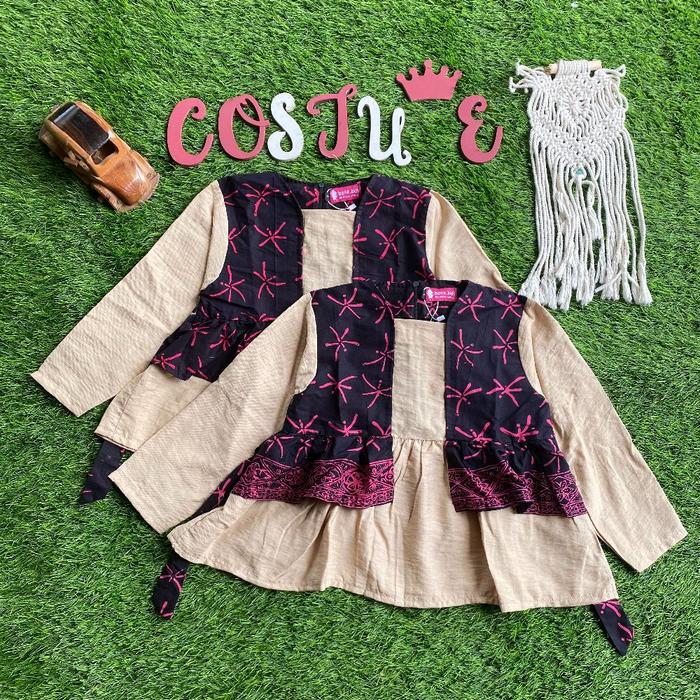 Batik Costume Blus Batik Anak Reyna Motif Capung Polo Linen Bahan Katun Berkerah Nyaman Di Pakai Coc