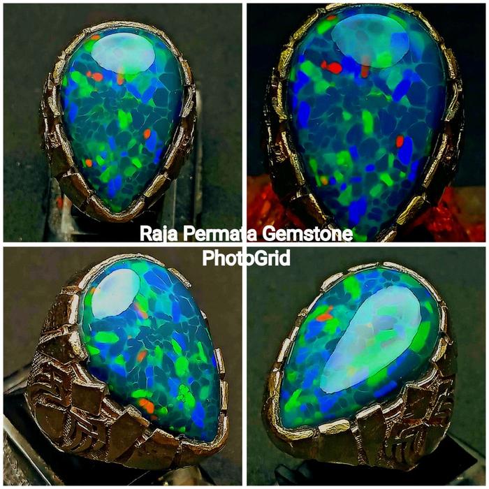 FADHILAHSTORE06 Cincin Natural Batu Kalimaya Black Opal Ethiopia Super Kembang Jarong Semi HC Ring P
