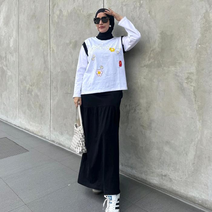 LYRA BY MMAAYRA Oneset Atasan Engan Rok Terbaru Bahan Kaos Combed Sablon Platisol LD 110-120cm Rok 9