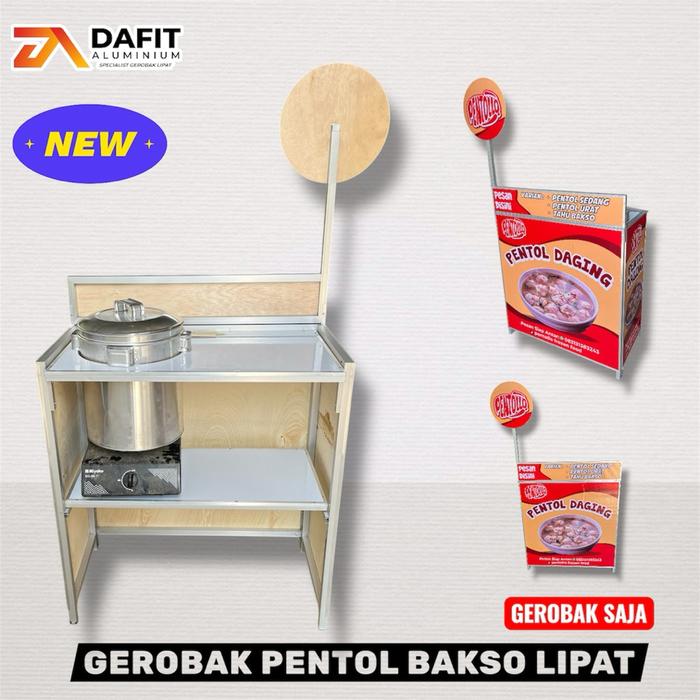 TERBARU!!! Gerobak Jualan Pentol Bakso Lipat Booth portable Model Atas Bulat