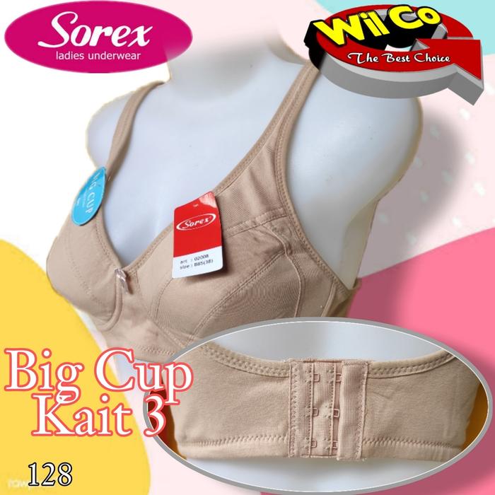K128 Sorex Bra Busa Tipis Tanpa Kawat, Bh Sorex Tanpa Kawat Cup D Kait Tiga Size 36 - 44