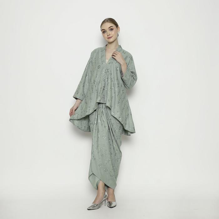 Rinjanie Batik - Set Blouse Kalong Kerah & Rok Lilit - Sage Green - Setelan Wanita - Outfit Lebaran 