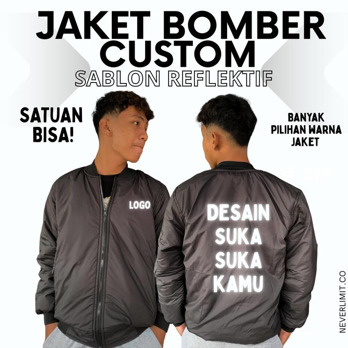custom jaket bomber sablon satuan revlektif/sablon menyala bisa satuan  bahan tebal
