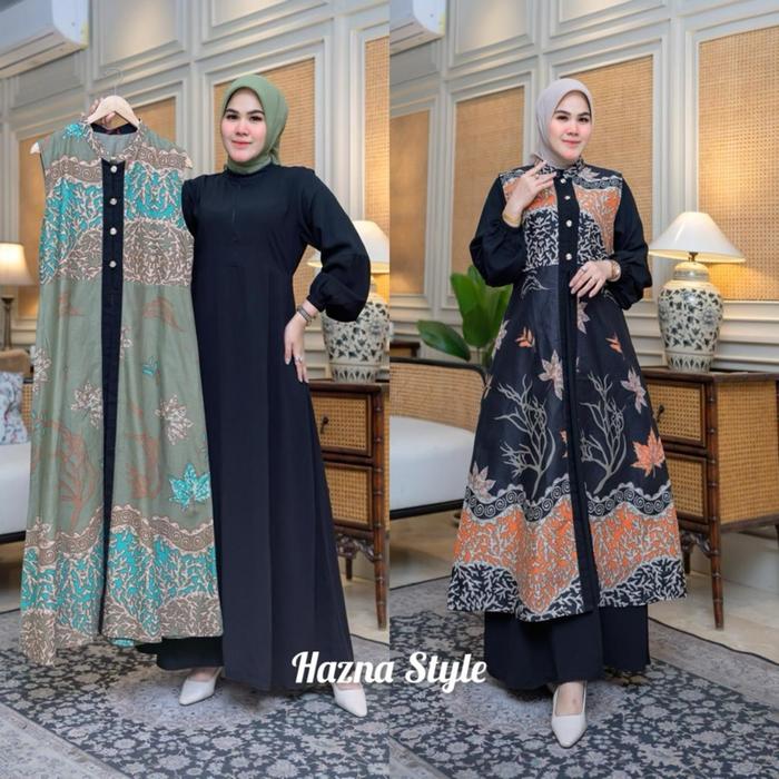 ( COD ) Gamis Batik Pesta 2 in 1 Kombinasi Jack Black Dress Kondangan Dress Mewah Gamis Seragaman Te