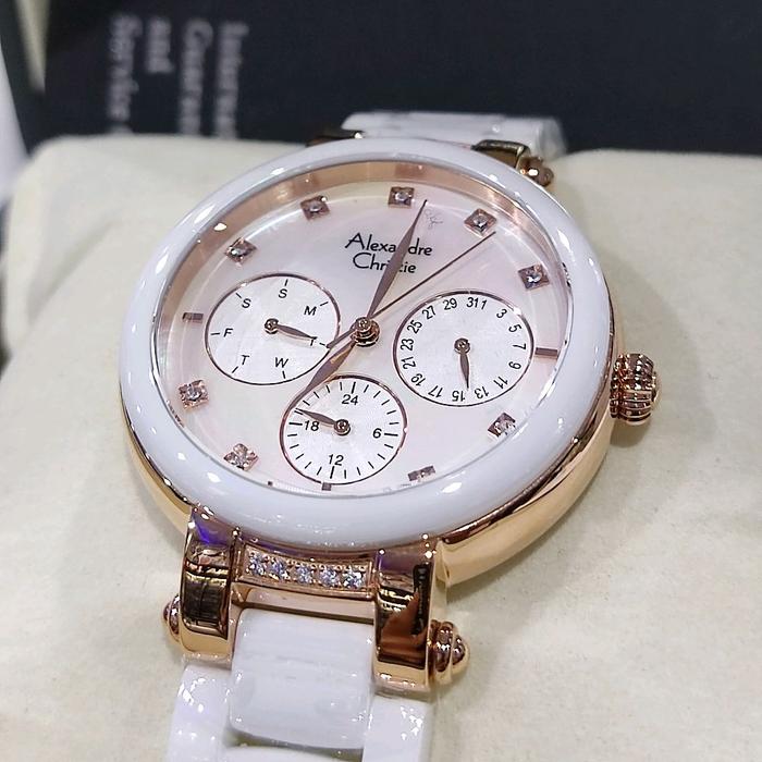 Jam Tangan Alexandre Christie AC 2376 BF Dial Putih Tali Keramik Stainless Steel Putih - Watches