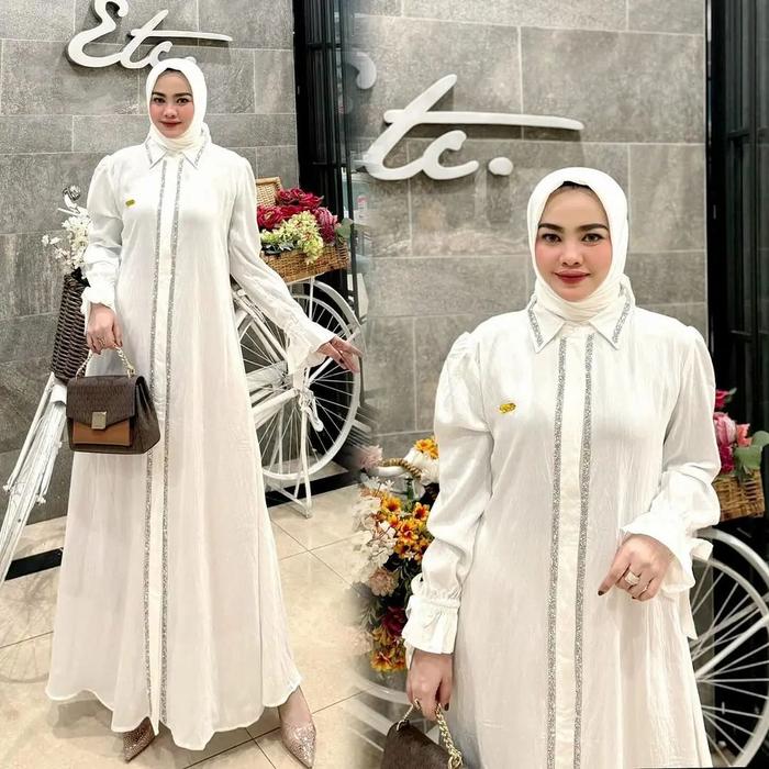 Gamis Wanita Model Abaya Luxury Jumbo Terbaru Aulia Dress Matt Polo Linen Baju Muslim Wanita Muslima