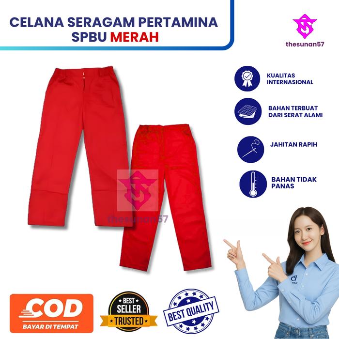 Celana SPBU Operator | Celana Pertamina | Seragam Pertamina Bordir Kerja Merah Safety Panjang Setela