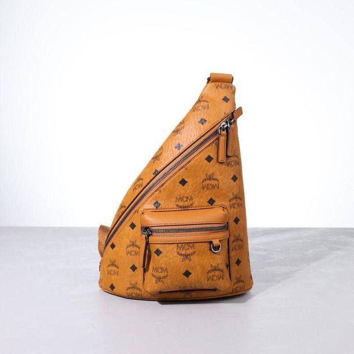 MCM Mini Aren Sling Bag in Cognac